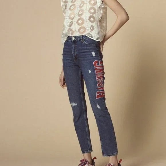 SANDRO Hortense Distressed Happening Jeans In Blue (J1) - Picture 10 of 10